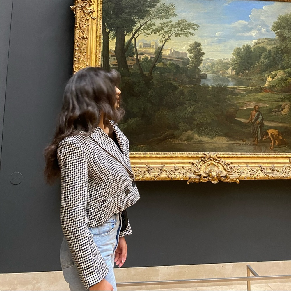 Houndstooth cropped blazer